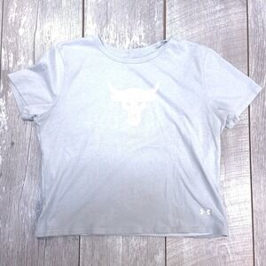 Under Armour Project Rock T-Shirt Women Medium Gray Brahma Bull Graphic HeatGear
